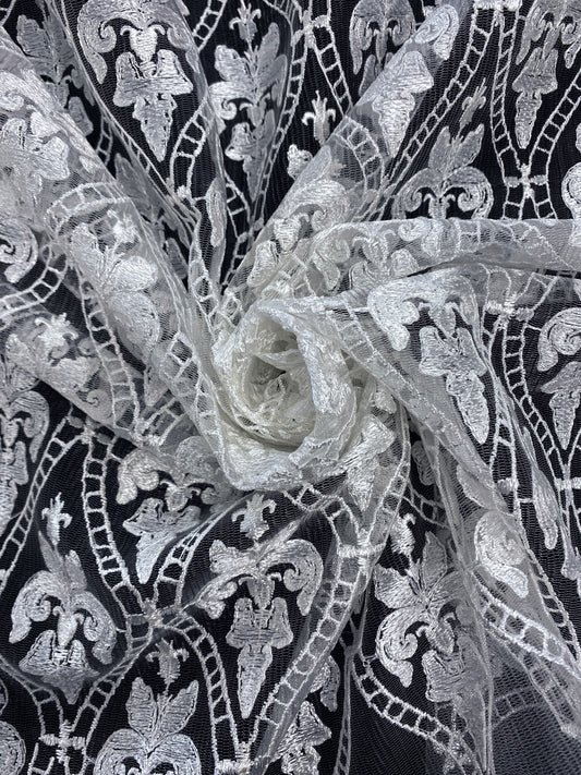 Fleur De Lys, valkoinen, puuvillasekoite pitsi