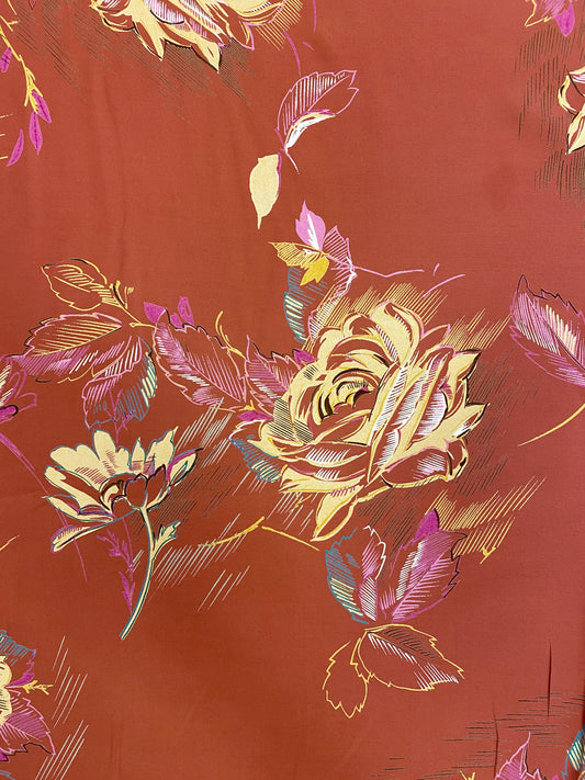 French Flower, poltettu oranssi, viskoosi