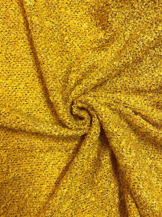 Buklee, keltainen, villasekoiteneulos