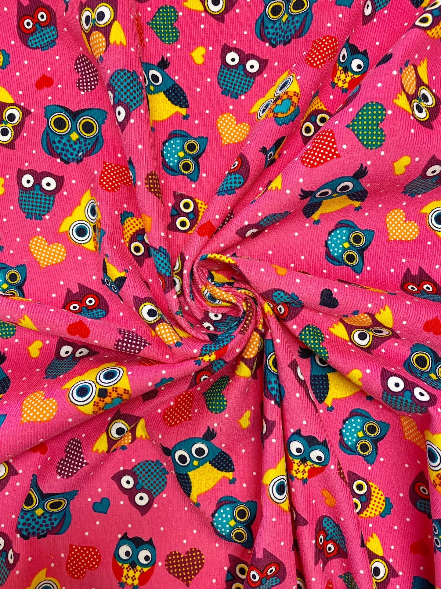 Pöllöt, pinkki, sametti, puuvilla