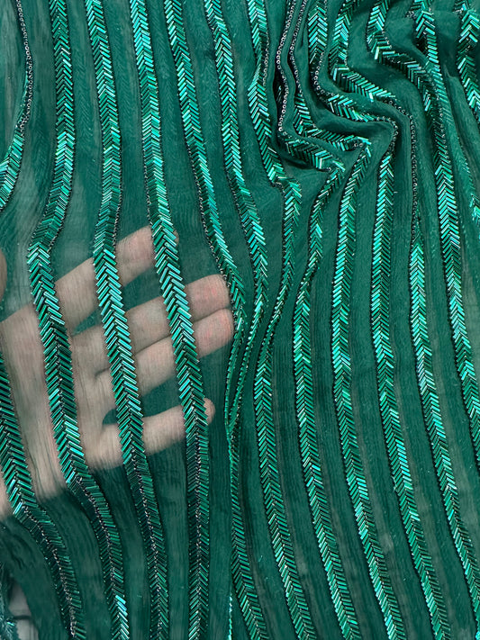 Agatha, vihreä helmikirjailtu silkki