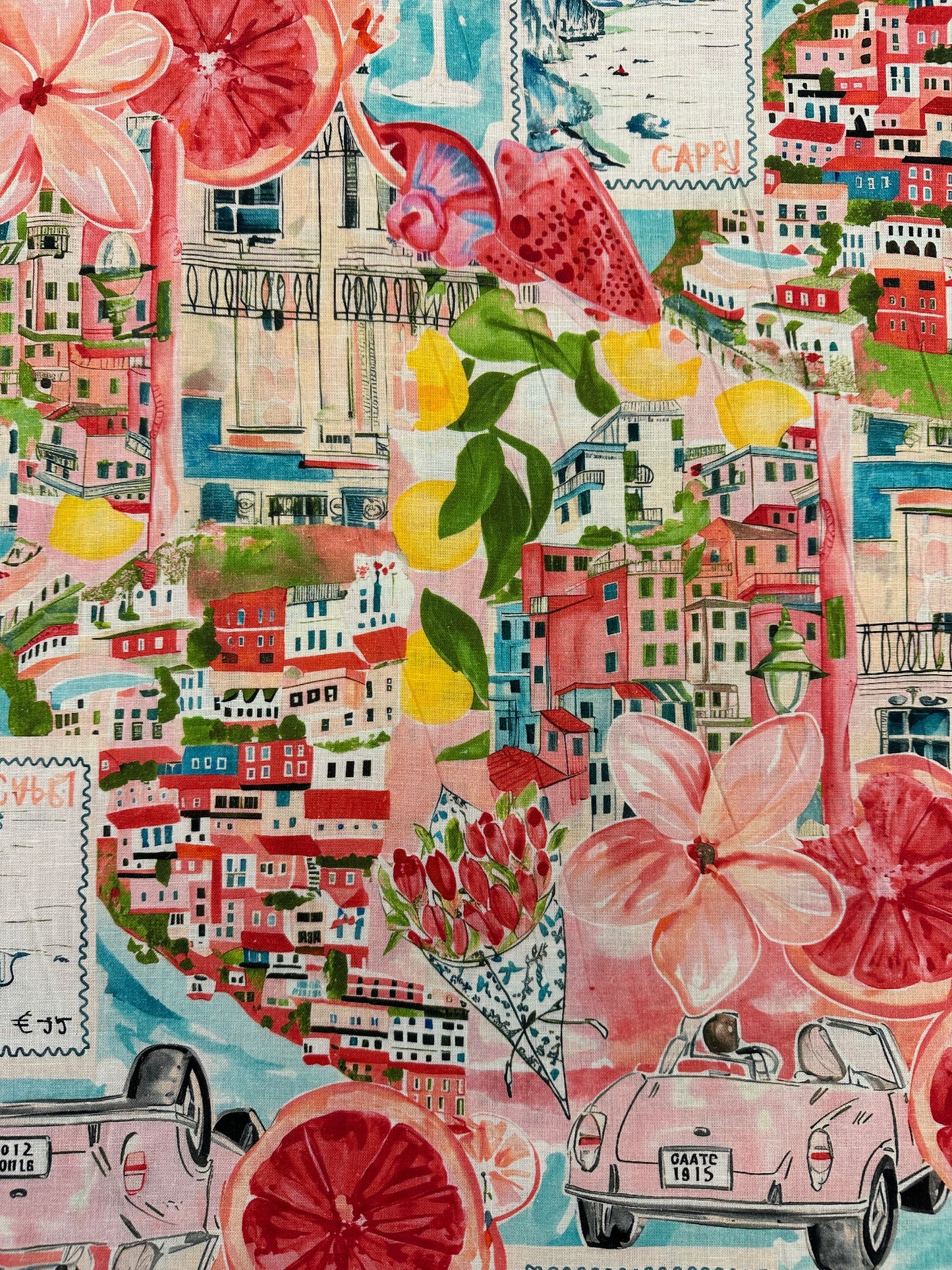 Capri, pinkki, pellava.