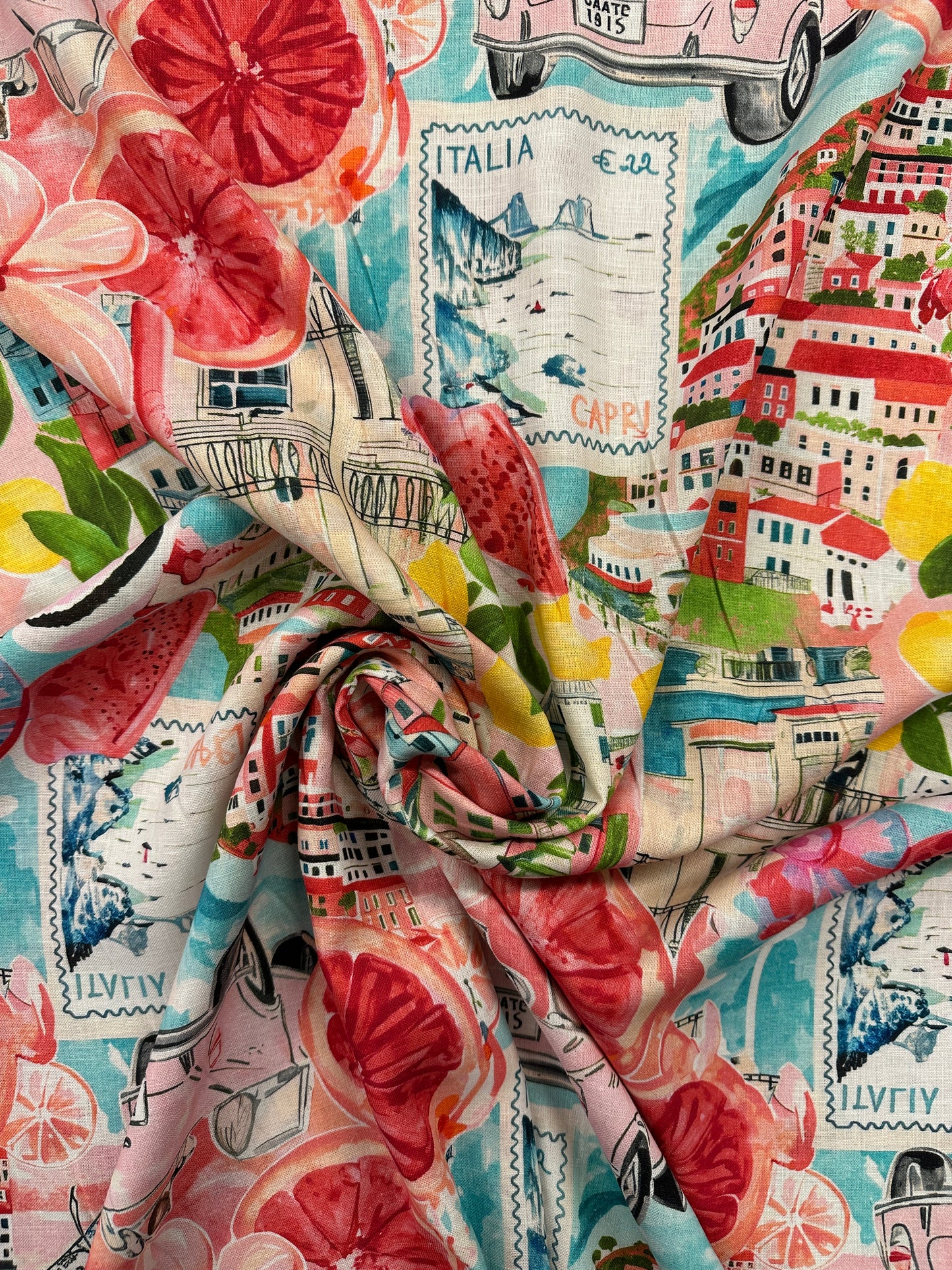 Capri, pinkki, pellava.