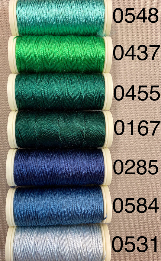 Silkkilanka vihreät ja siniset sävyt, 20 m, paksuus 30